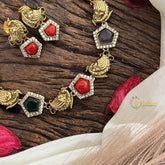 Vriksham Pentagon with Peacock Miulticolor Short Neckpiece-G16287